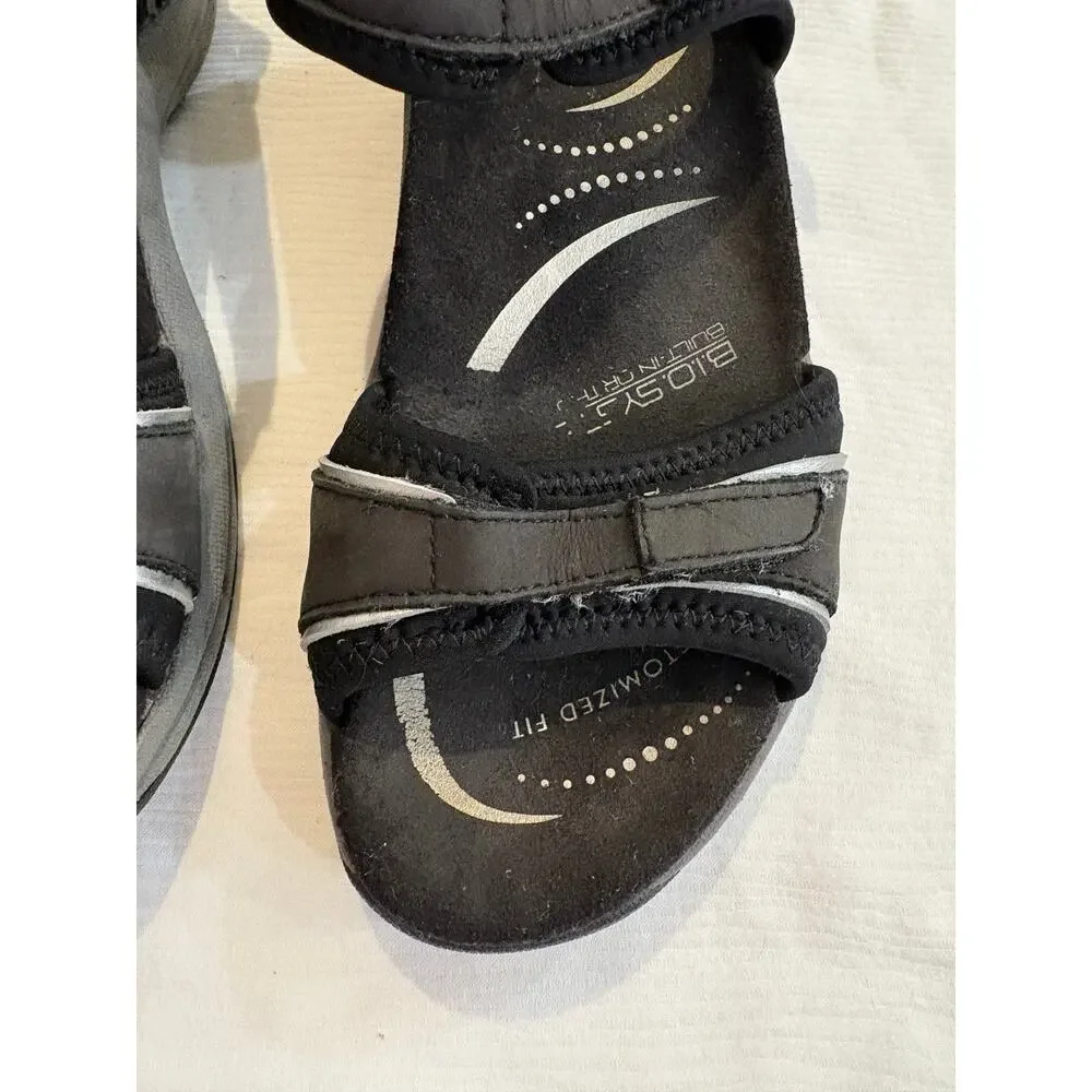 Abeo Goleta Sandals Black Silver Trim Leather Comfort Thong Womens 6 Narrow